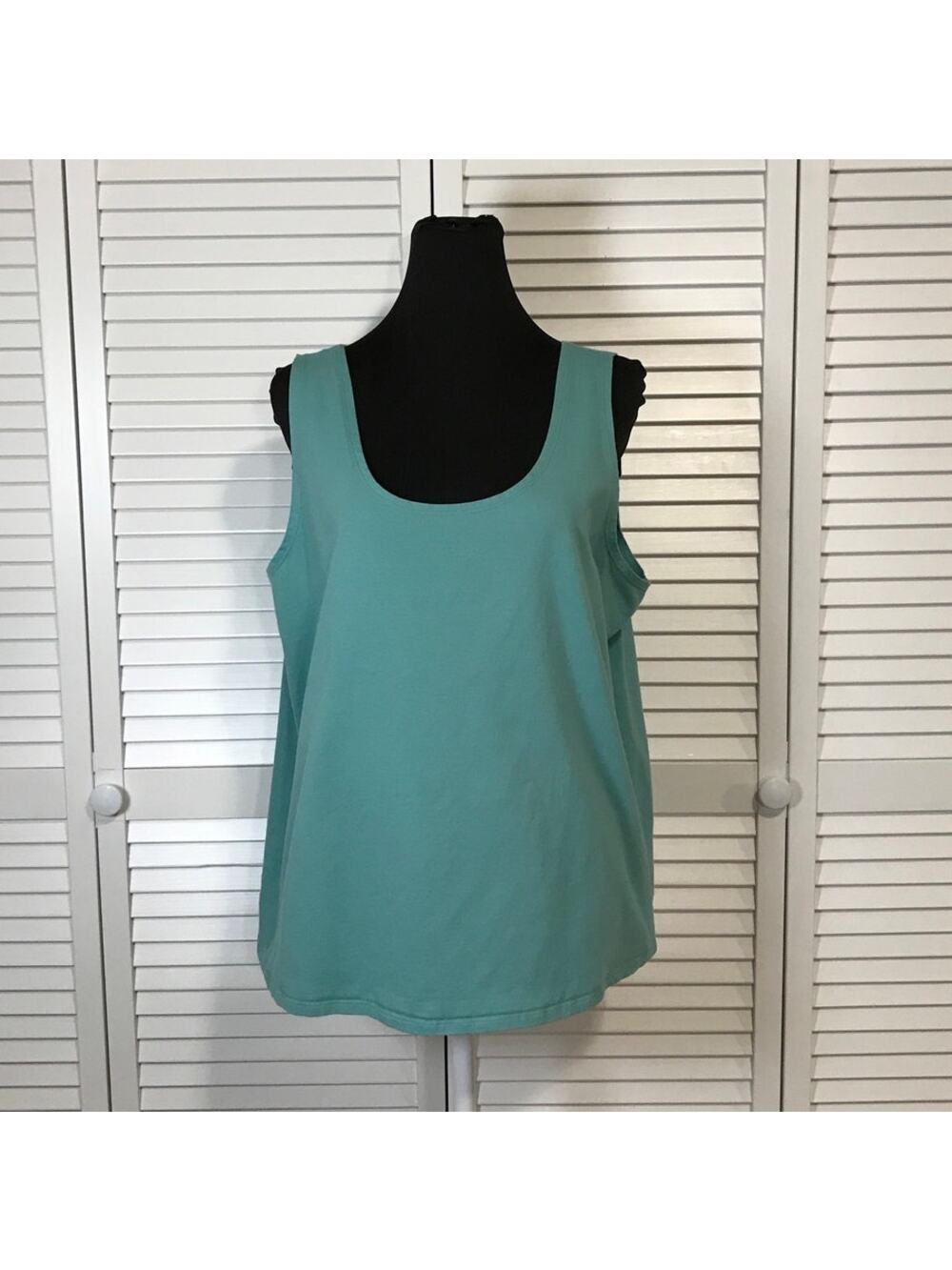 Blair Blue Cotton Blend Scoop Neck Wide Strap Relaxed Knit Tank Top XL